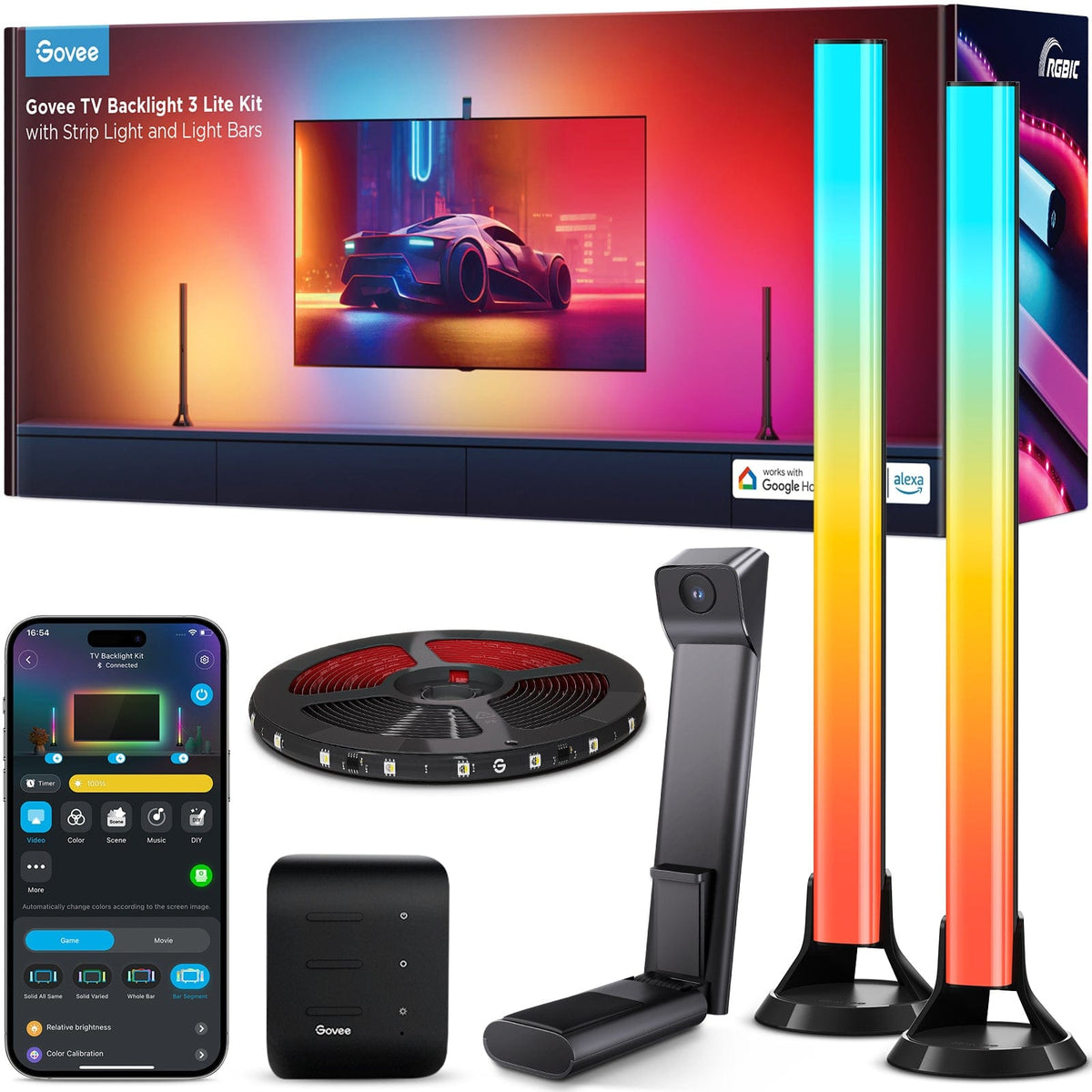 GOVEE TV BACKLIGHT 3 LITE KIT WITH STRIP LIGHT AND LIGHT BAR - DAMAGED BOX 3200000006140