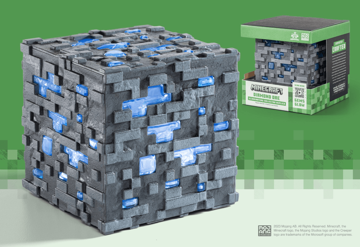 NOBLE COLLECTION Minecraft Illuminating Diamond Ore Replica 849421009458