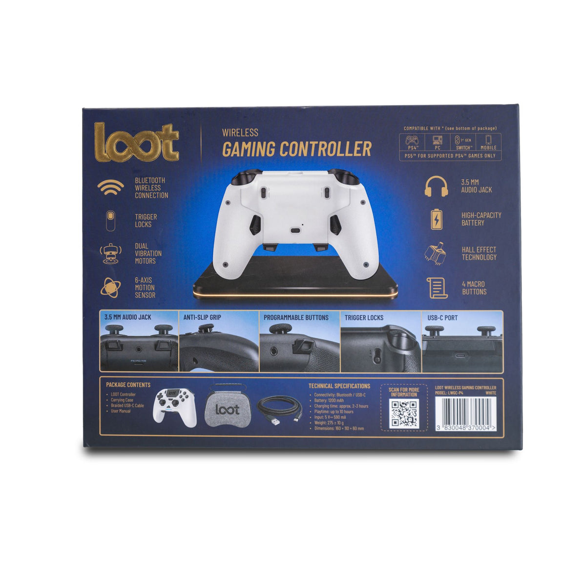 LOOT WIRELESS GAMING CONTROLLER PS4/SWITCH/PC/MOBILE - WHITE