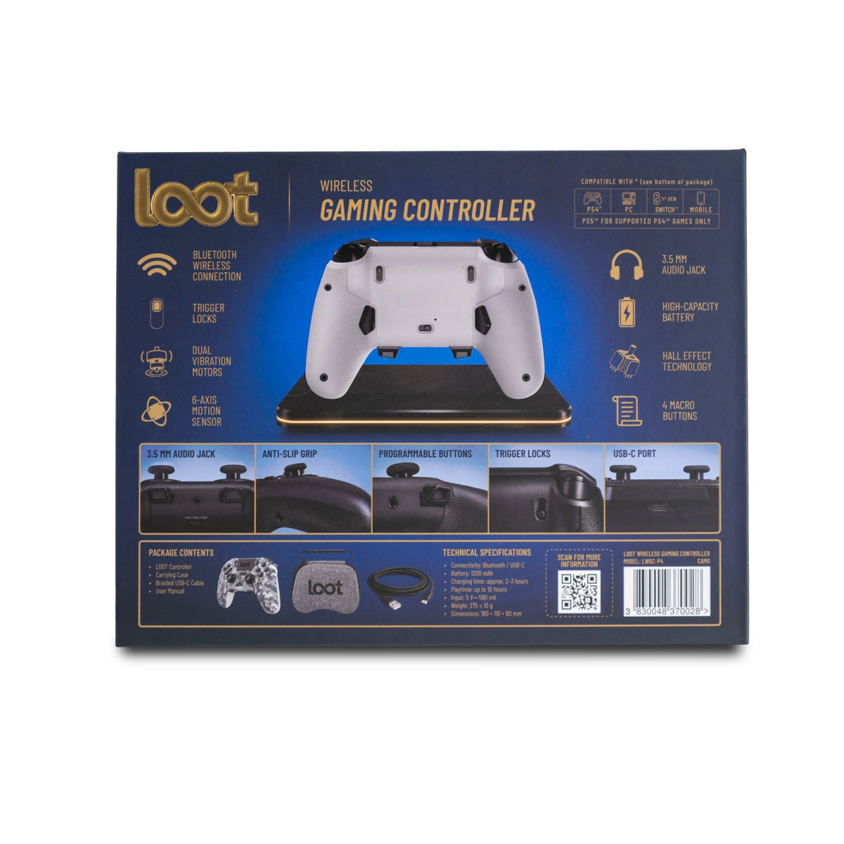 LOOT WIRELESS GAMING CONTROLLER PS4/SWITCH/PC/MOBILE - CAMO GREY