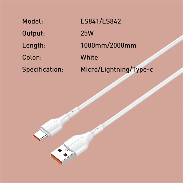 LDNIO CHARGING DATA CABLE (A-L) 25W 1M IPHONE WHITE LS841_L