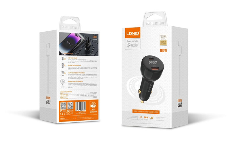 LDNIO CAR CHARGER 2 PORT (1A1C) 100W 5V 3A C101