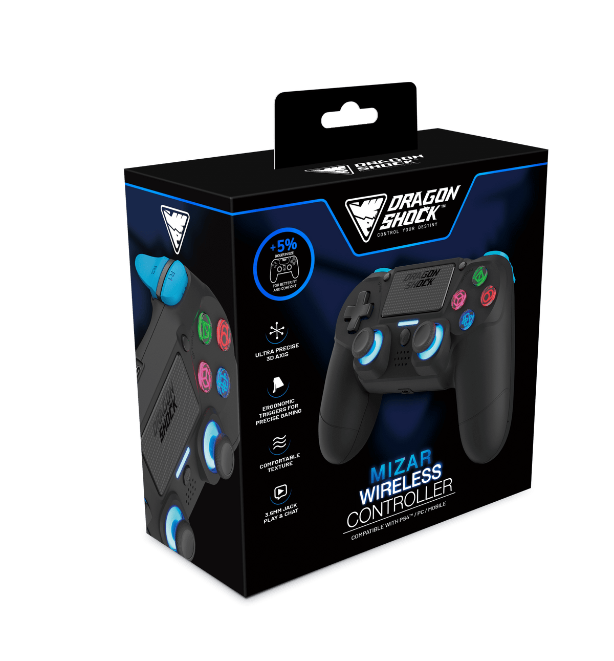 DRAGONSHOCK MIZAR WIRELESS CONTROLLER BLACK PS4, PC, MOBILE 5425025593064