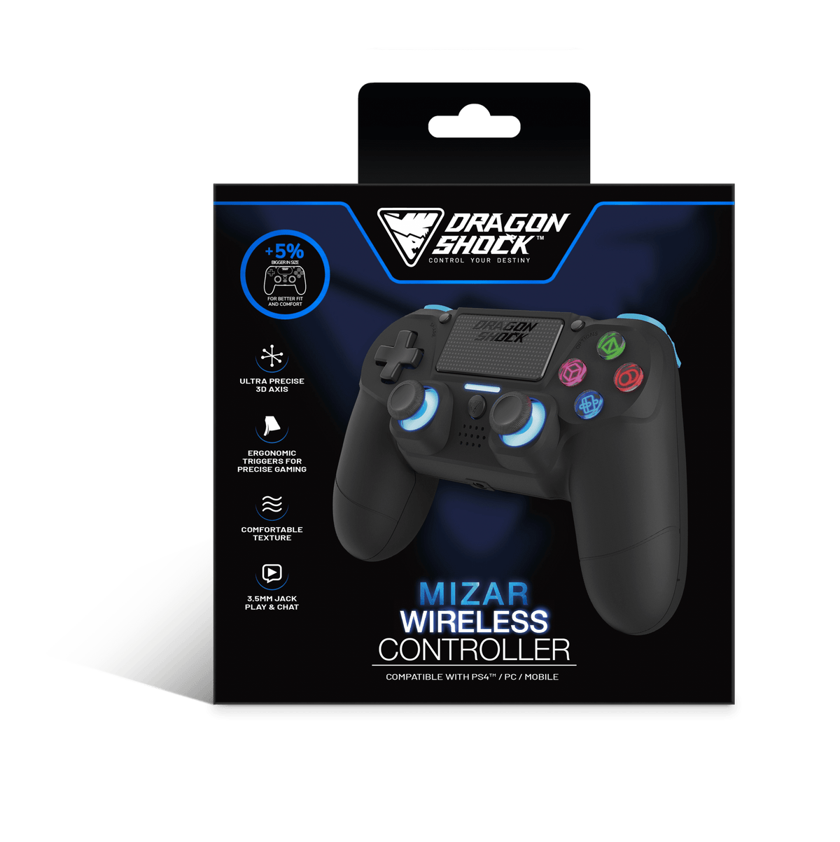 DRAGONSHOCK MIZAR WIRELESS CONTROLLER BLACK PS4, PC, MOBILE 5425025593064