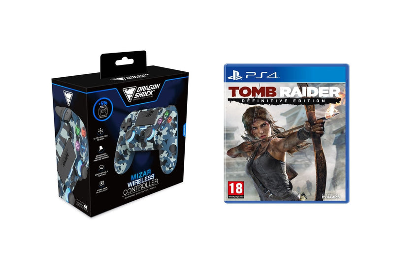 DRAGONSHOCK MIZAR WIRELESS CONTROLLER CAMO BLUE PS4,PC,MOBILE + PS4 TOMB RAIDER 5425025595358