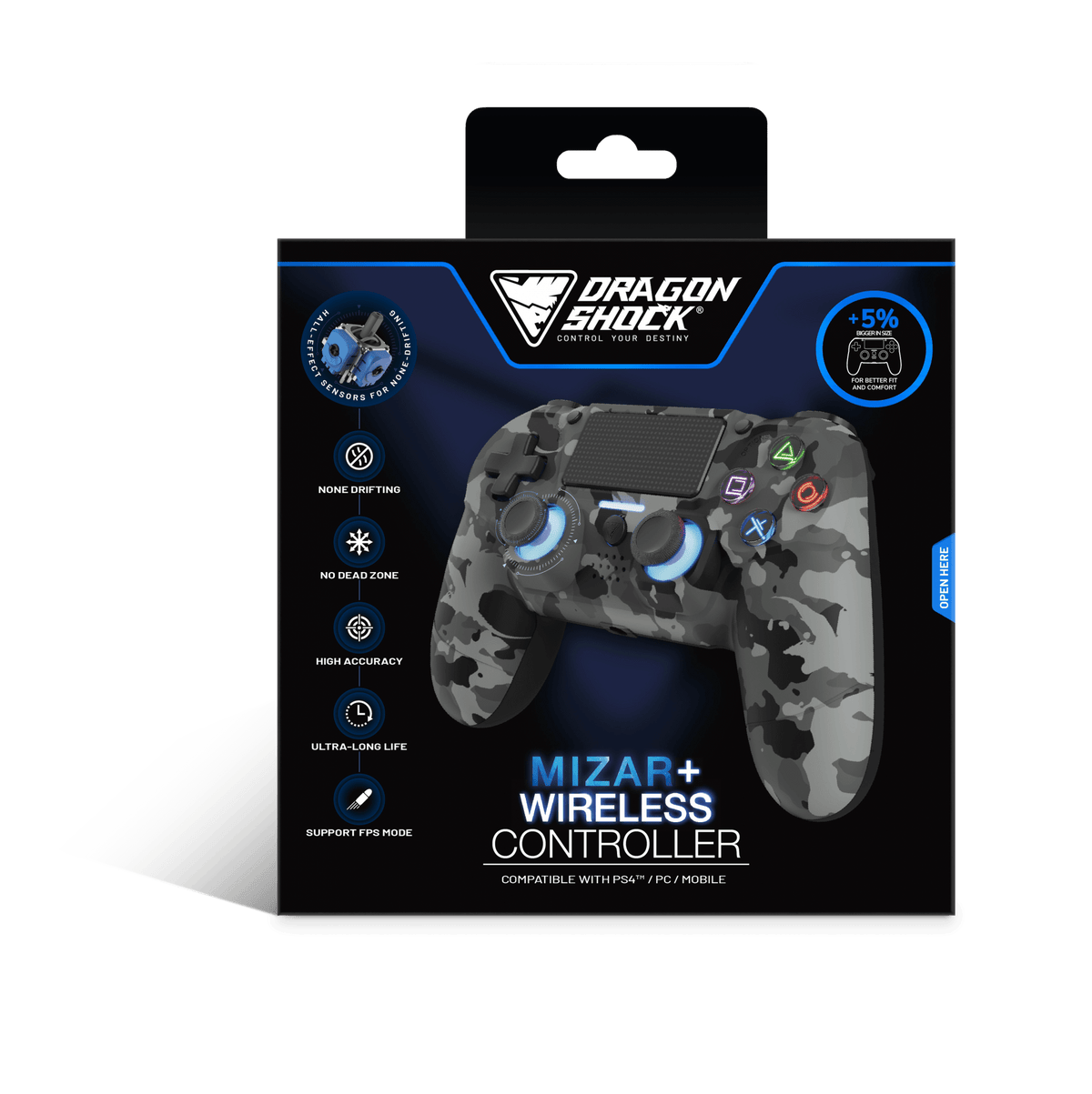 DRAGONSHOCK MIZAR WIRELESS CONTROLLER GREY CAMO PS4, PC, MOBILE V2 5425025595242
