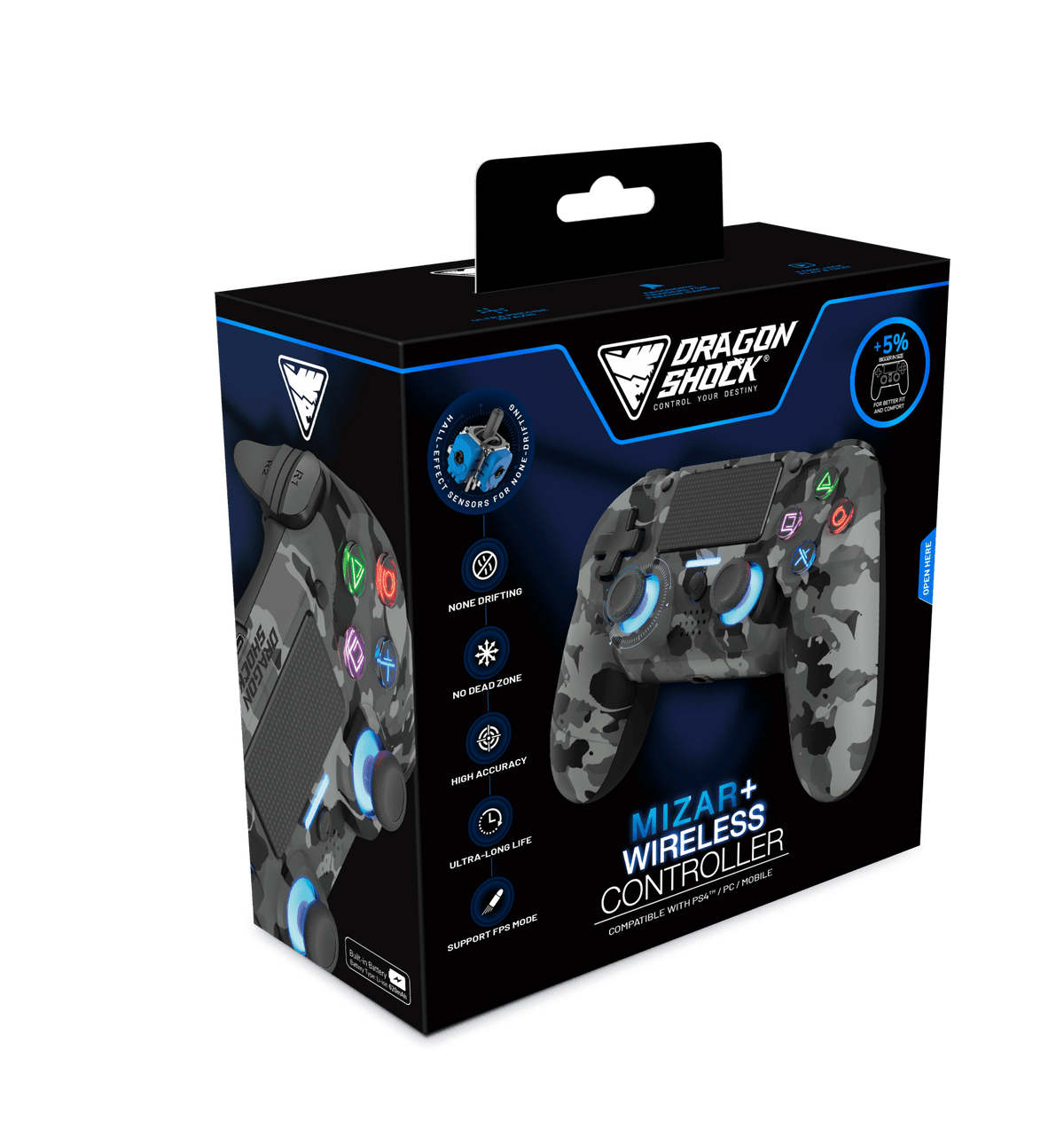DRAGONSHOCK MIZAR WIRELESS CONTROLLER GREY CAMO PS4, PC, MOBILE V2 5425025595242