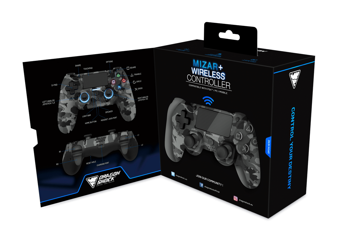 DRAGONSHOCK MIZAR WIRELESS CONTROLLER GREY CAMO PS4, PC, MOBILE V2 5425025595242