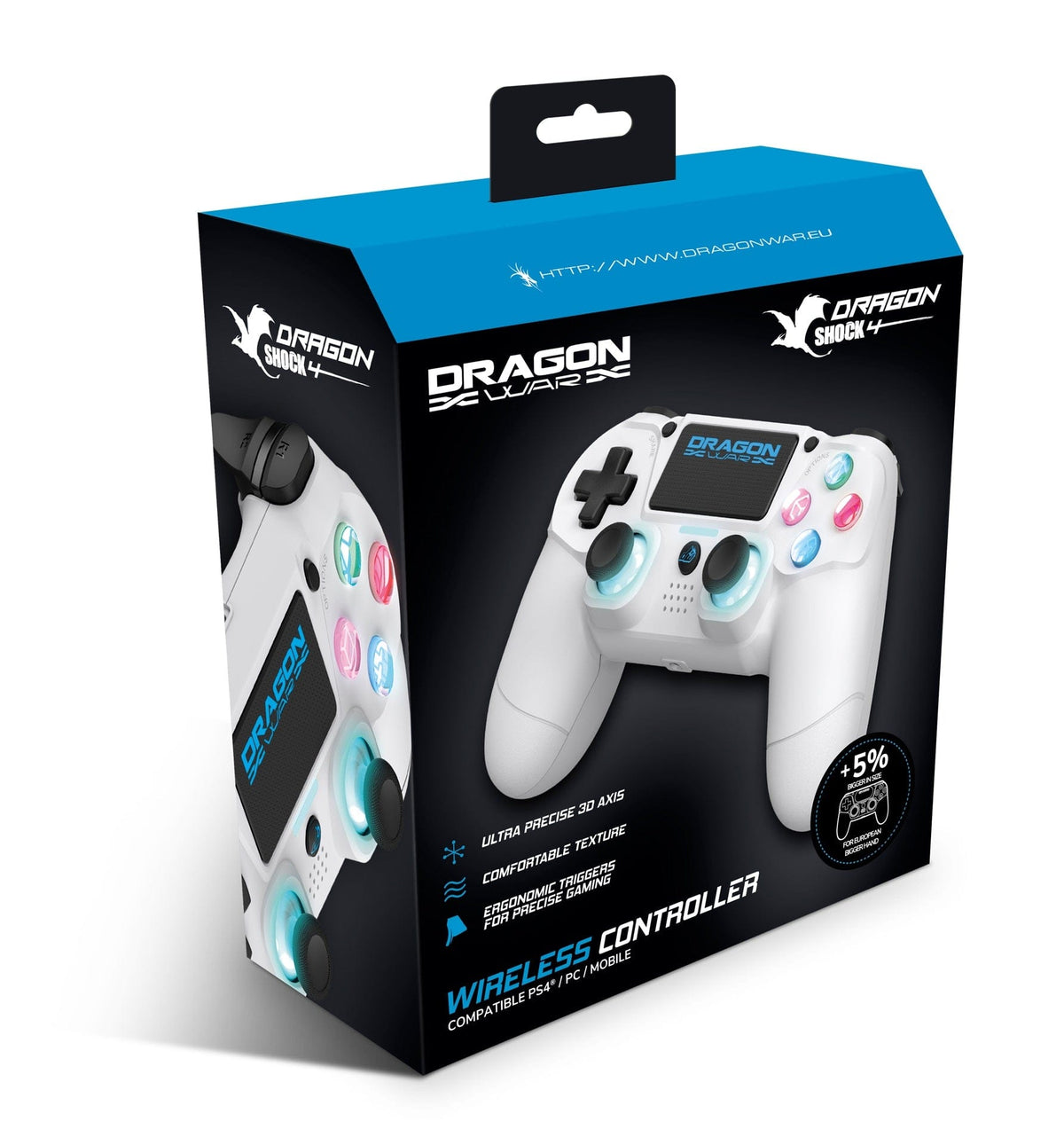 DRAGONWAR DRAGON SHOCK 4 WIRELESS CONTROLLER WHITE PS4, PC, MOBILE 5425025609857