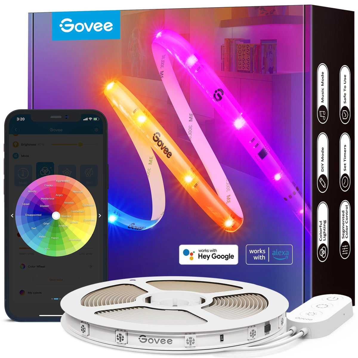GOVEE RGBIC LED STRIP LIGHTS WITH PROTECTIVE COATING 10M - DAMAGED BOX 3200000006041