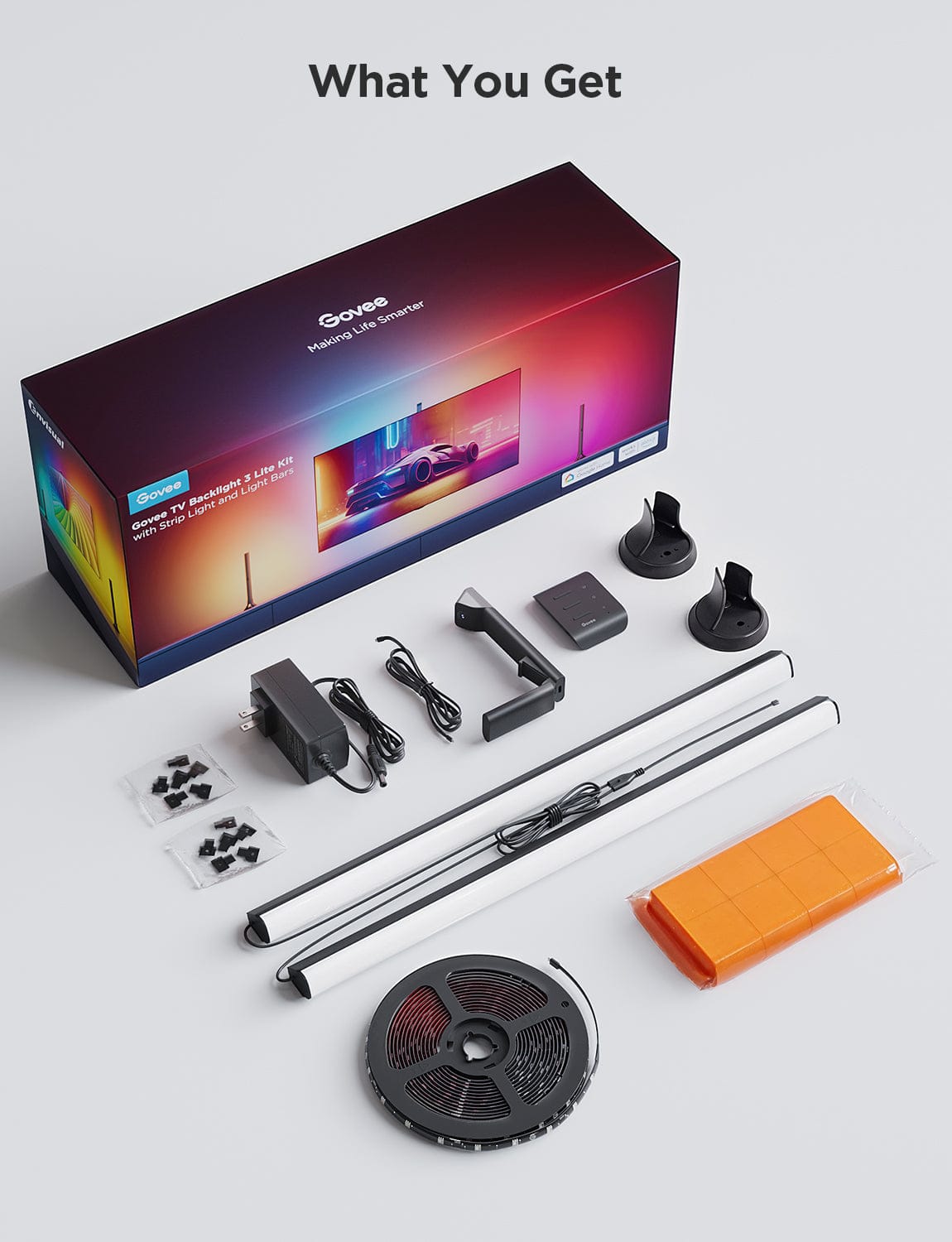 GOVEE TV BACKLIGHT 3 LITE KIT WITH STRIP LIGHT AND LIGHT BAR - DAMAGED BOX 3200000006140