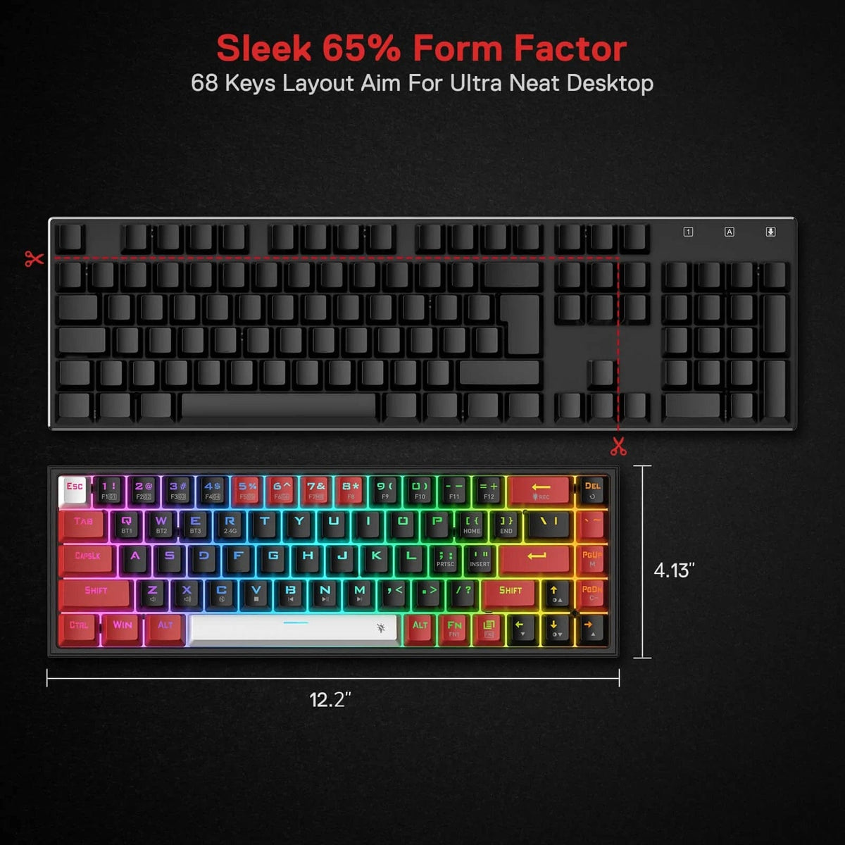 KEYBOARD - REDRAGON CASTOR K631RGB PRO WIRED/WIRELESS/BT MECHANICAL RED SWITCH 6950376710826
