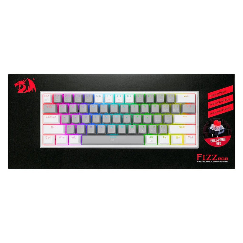 KEYBOARD - REDRAGON FIZZ K617 RGB WIRED GREY/WHITE RED SWITCH 6950376706805