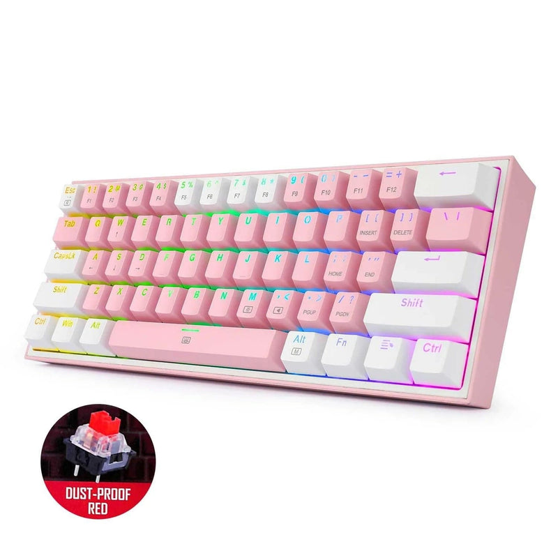 KEYBOARD - REDRAGON FIZZ K617 RGB WIRED PINK/WHITE RED SWITCH 6950376706782