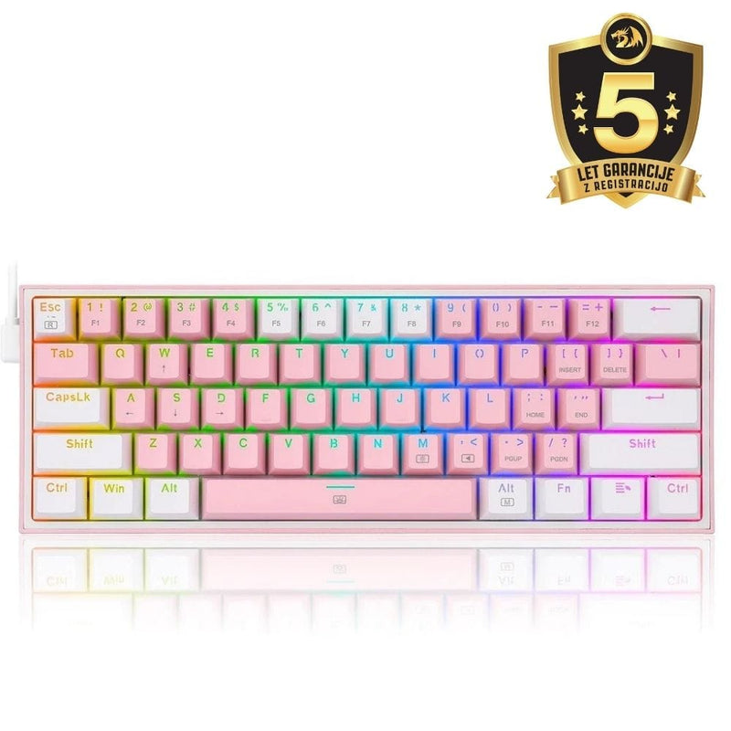 KEYBOARD - REDRAGON FIZZ K617 RGB WIRED PINK/WHITE RED SWITCH 6950376706782