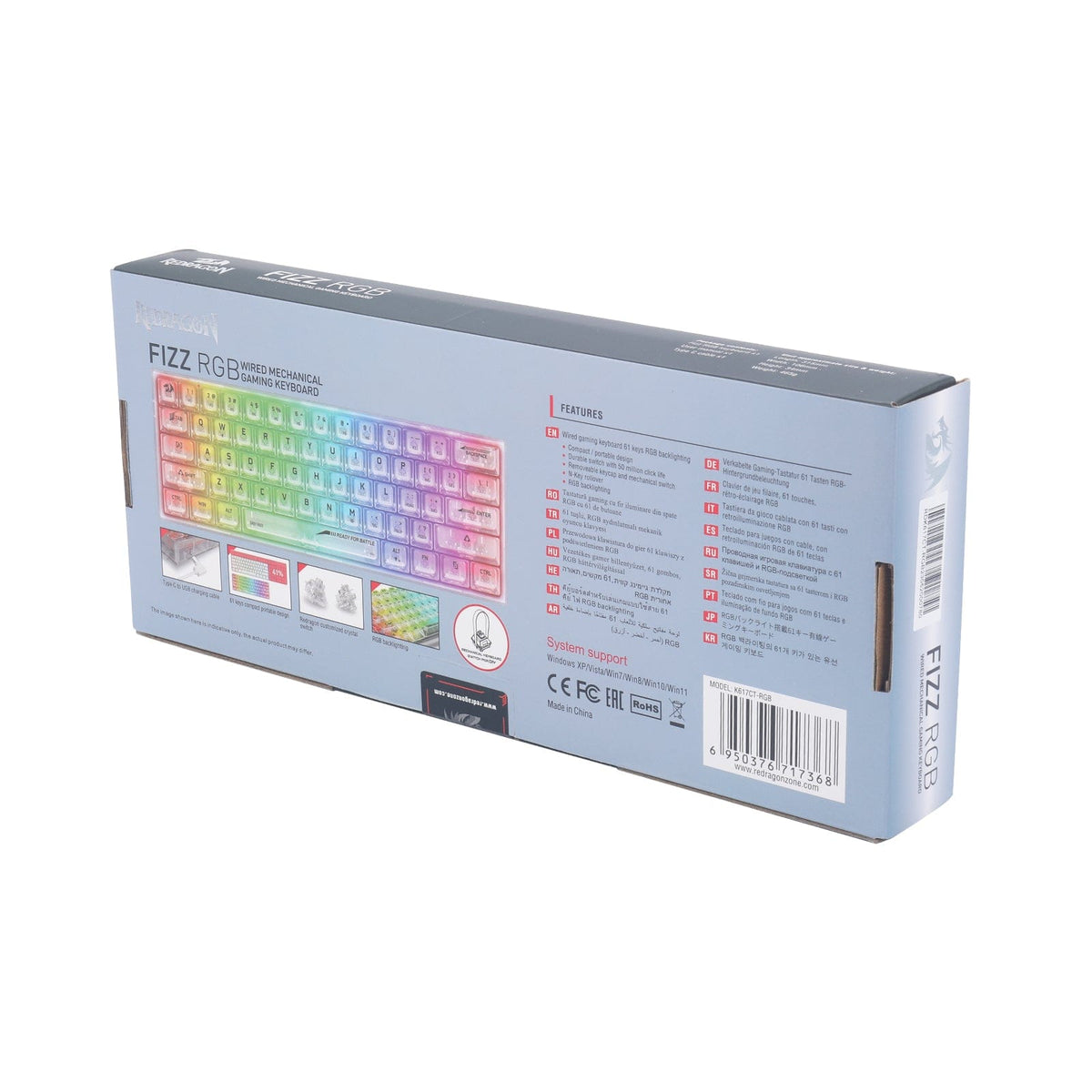 KEYBOARD - REDRAGON FIZZ K617CT-RGB WIRED MECHANICAL 6950376717368