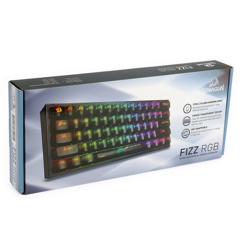 KEYBOARD - REDRAGON FIZZ K617CTB-RGB WIRED MECHANICAL 6950376717375