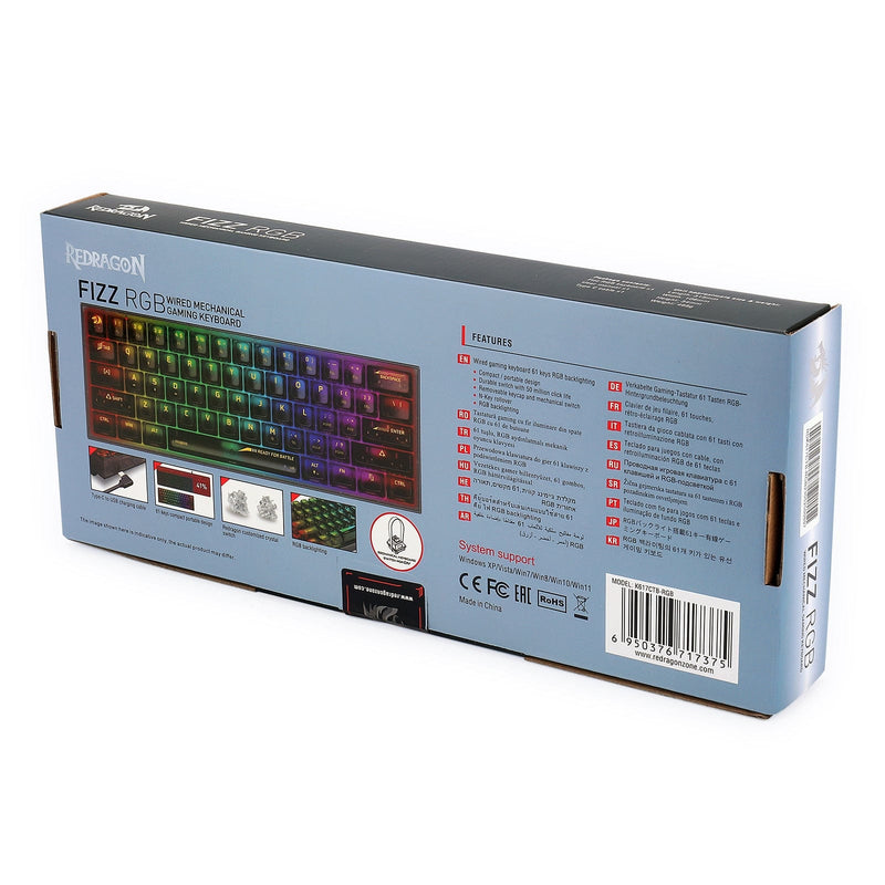 KEYBOARD - REDRAGON FIZZ K617CTB-RGB WIRED MECHANICAL 6950376717375