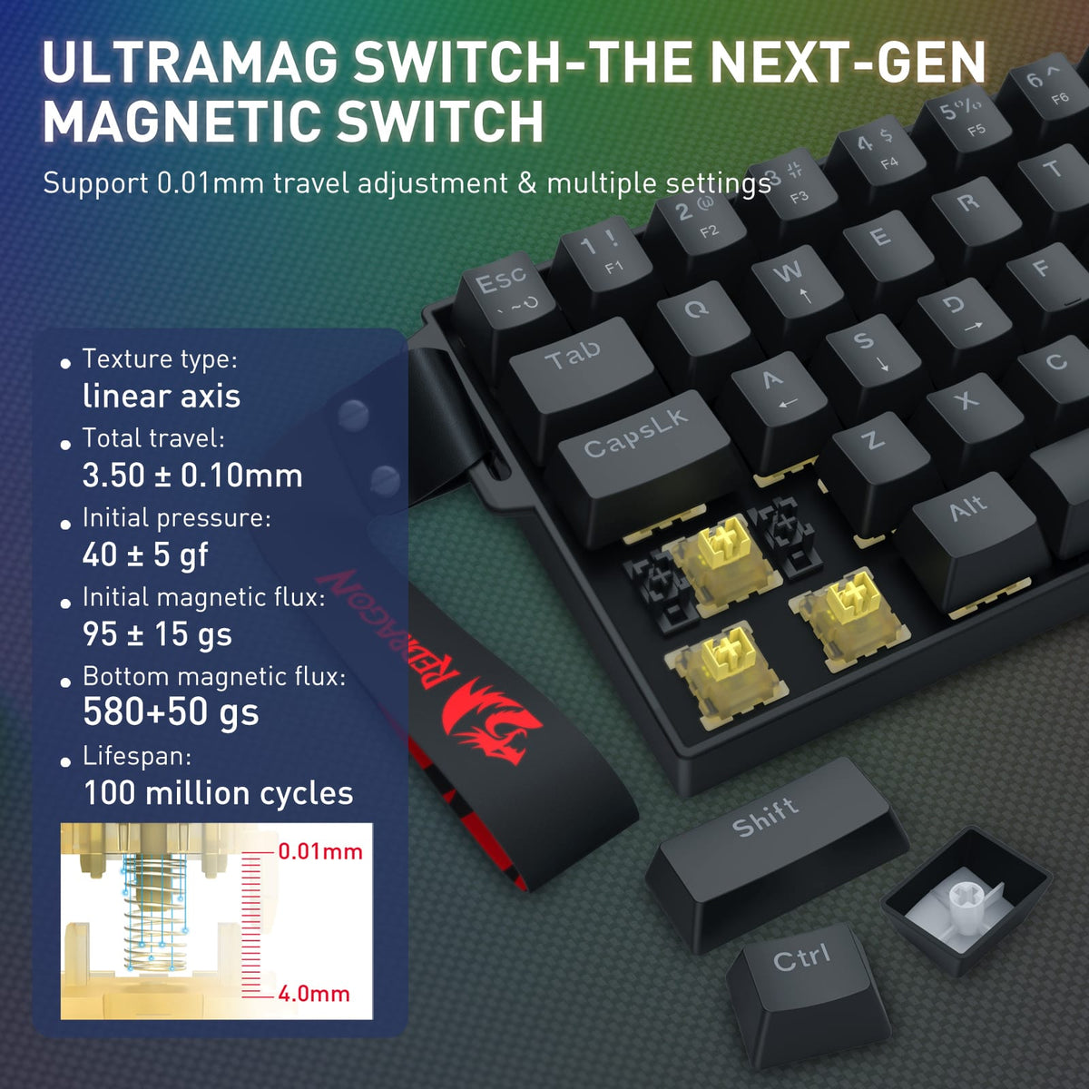 KEYBOARD - REDRAGON FIZZ MAGNETIC PLUS K617RGB-MP WIRED 6950376734051