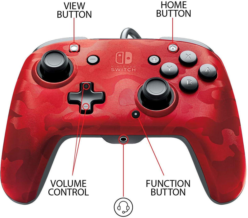 Kontroler PDP žični NINTENDO SWITCH FACEOFF DELUXE CONTROLLER + AUDIO PDP kamuflažno rdeč - DAMAGED BOX 3200000002319