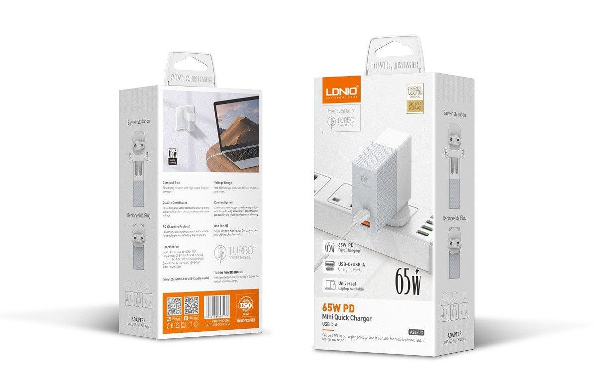 LDNIO CHARGER 2 PORT (1A1C) 65W 5V 3A A2620C 6933138691137