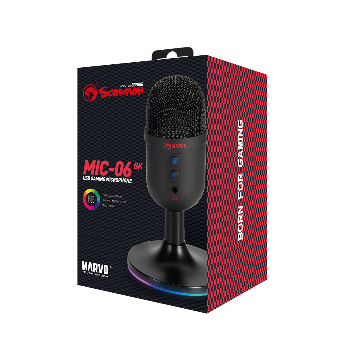MARVO MIC-06 BK WIRED MICROPHONE RGB 6932391930052