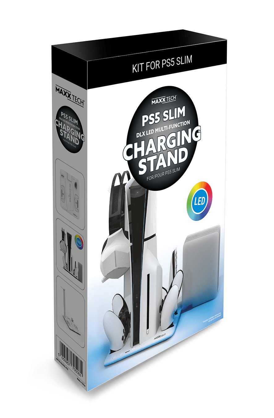 MAXX TECH PS5 SLIM DLX LED MULTI-FUNCTION CHARGING STAND 5055957705084