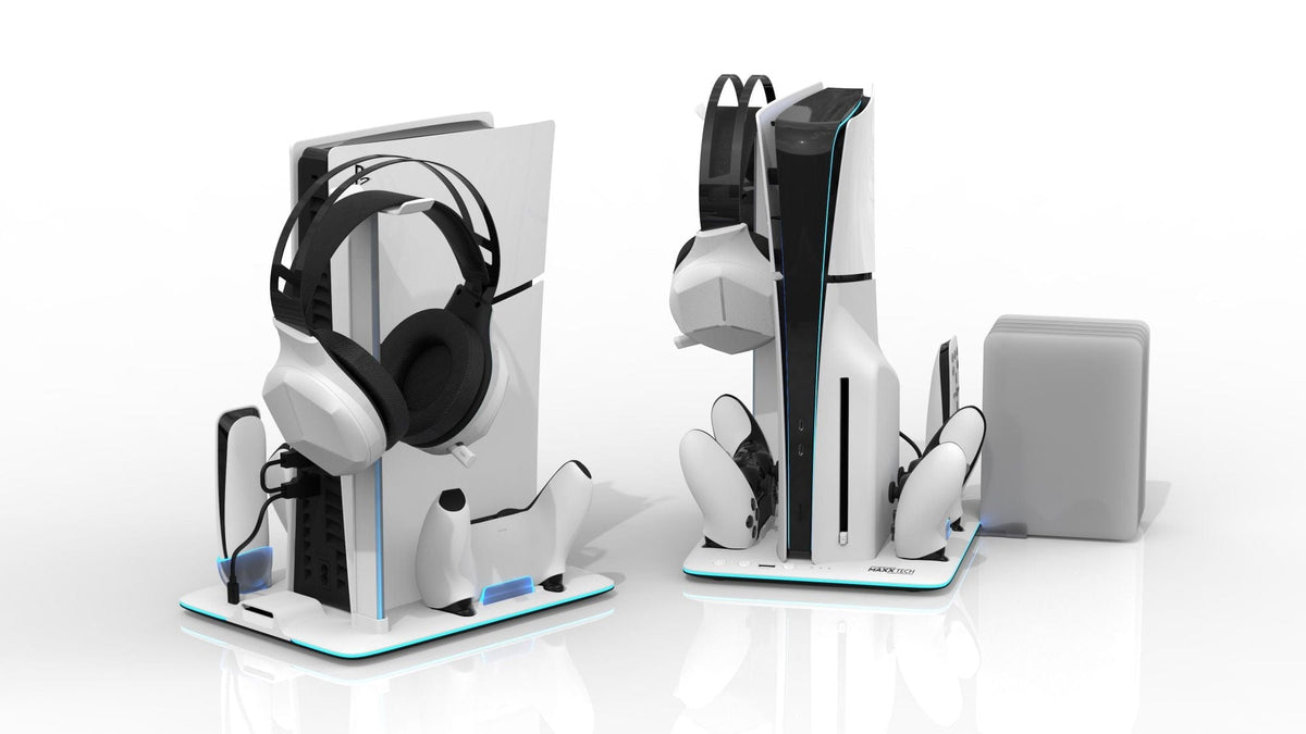 MAXX TECH PS5 SLIM DLX LED MULTI-FUNCTION CHARGING STAND 5055957705084