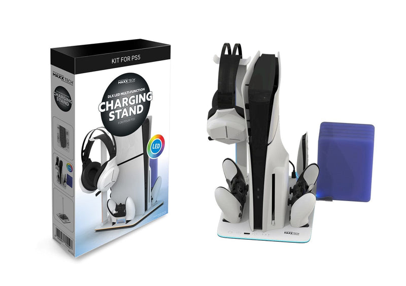 MAXX TECH PS5 STANDARD & SLIM DLX LED MULTI-FUNCTION CHARGING STAND 5055957705527
