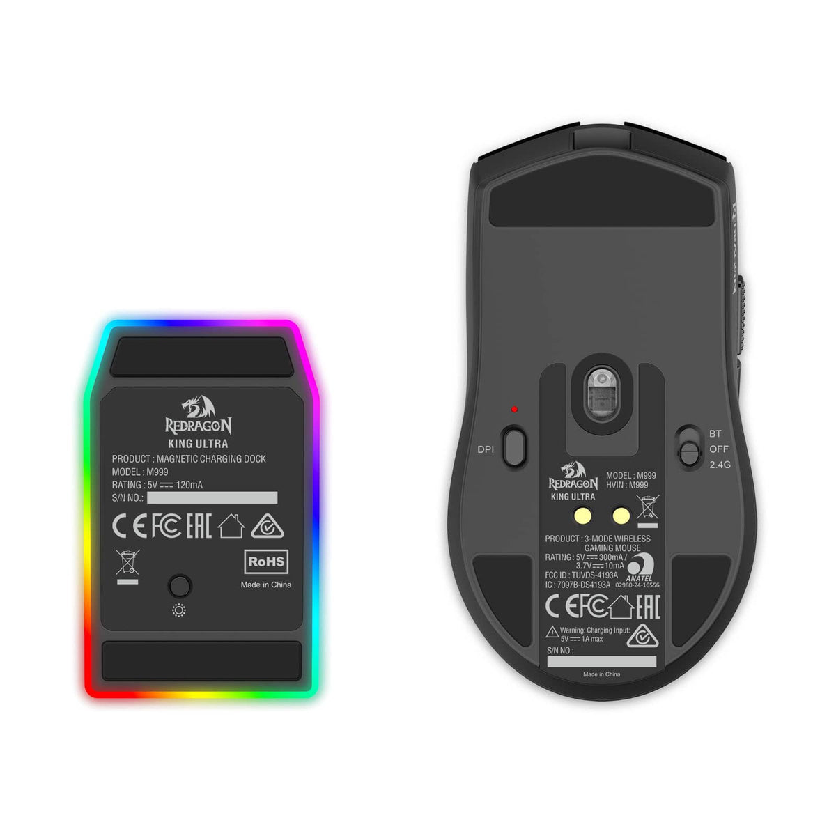 MOUSE - REDRAGON KING ULTRA M999 2.4G/BT/WIRED 6950376736789