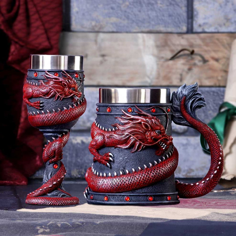 NEMESIS NOW DRAGON COIL TANKARD RED 16CM 801269146139