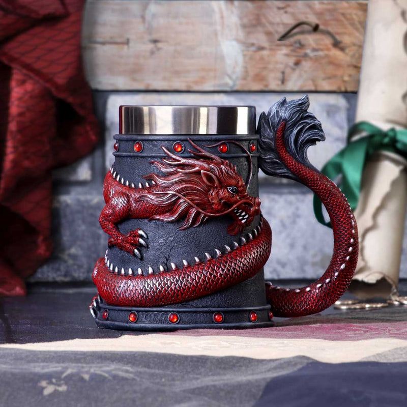 NEMESIS NOW DRAGON COIL TANKARD RED 16CM 801269146139