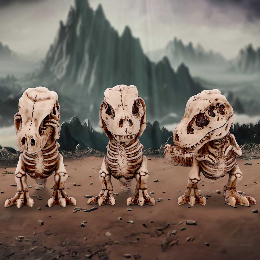 NEMESIS NOW THREE WISE TYRANNOSAURUS REX SKELETONS 9.3CM 801269156497
