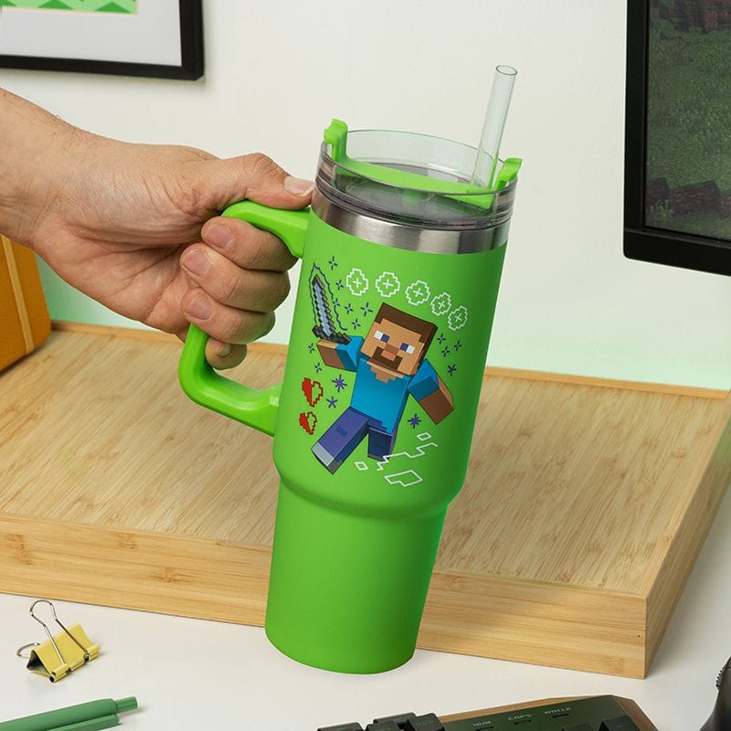PALADONE Minecraft green 900ml multiway travel cup straw 5056577755756