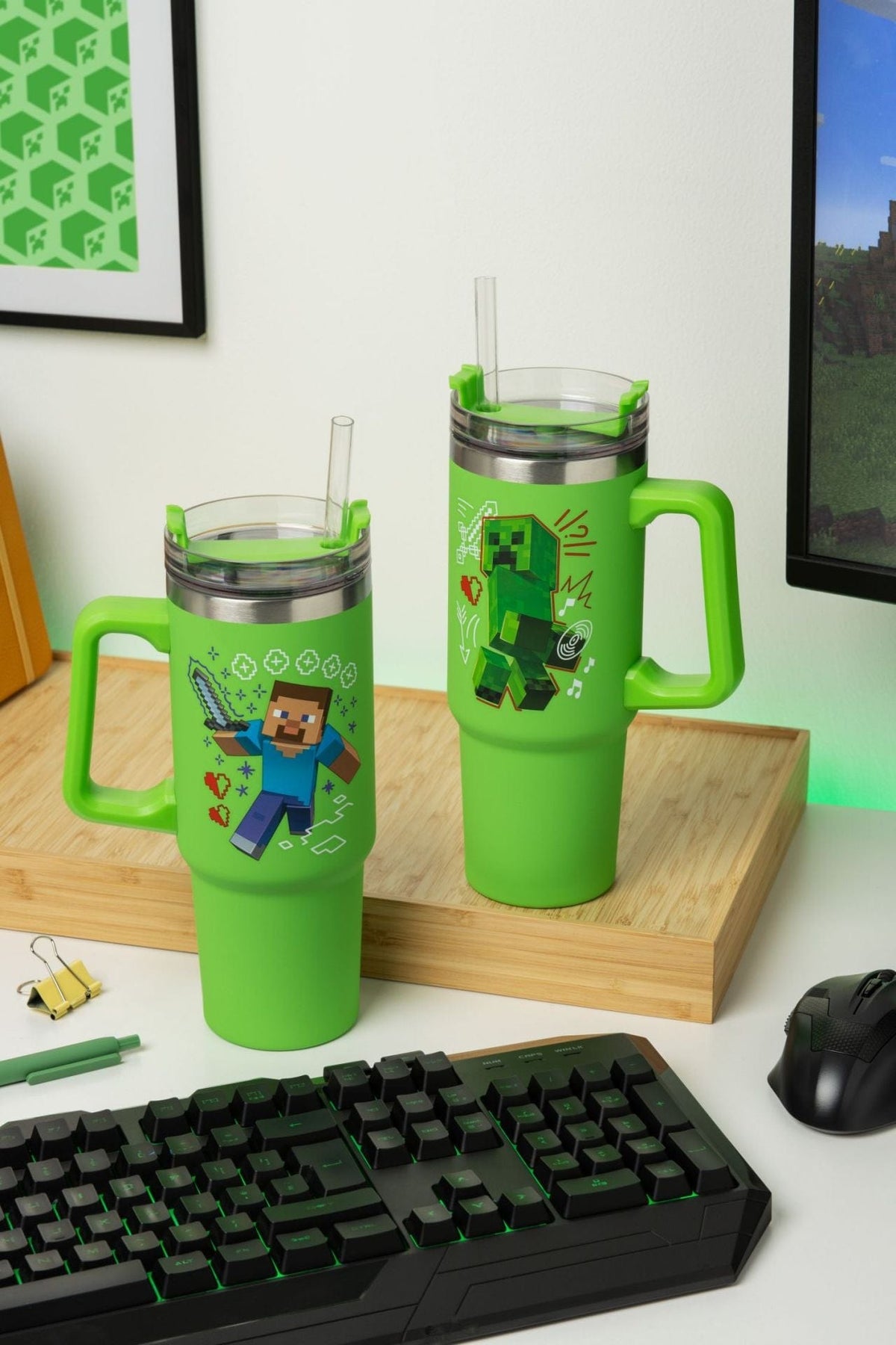 PALADONE Minecraft green 900ml multiway travel cup straw 5056577755756