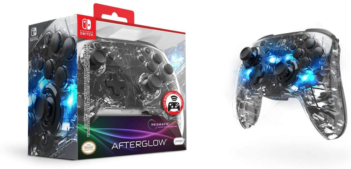 PDP SWITCH 2 & 1 AFTERGLOW DELUXE CONTROLLER WIRELESS - TRANSPARENT 708056066062