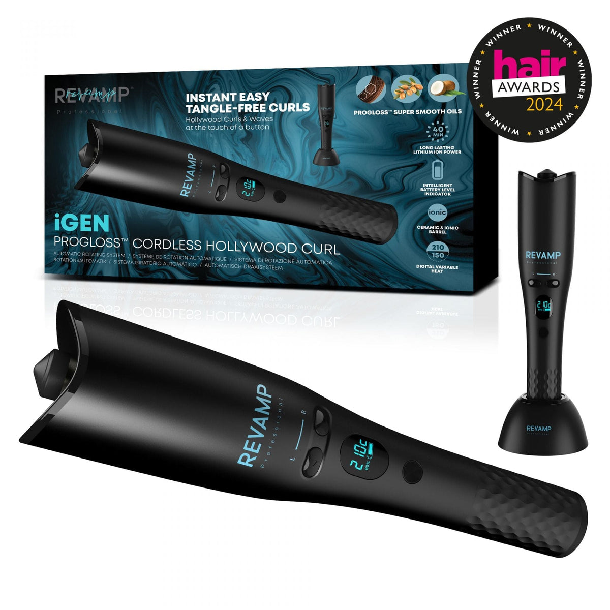 REVAMP iGEN PROGLOSS CORDLESS HOLLYWOOD CURL AUTOMATIC ROTATING CURLER - CL-2750 5010777158038