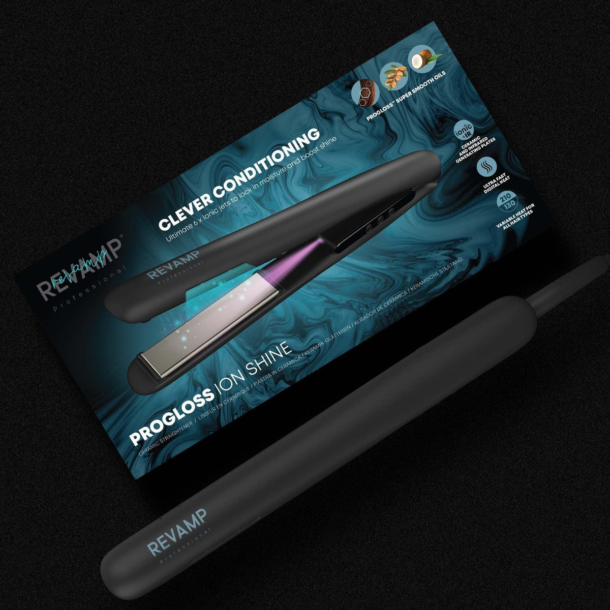 REVAMP PROGLOSS ION SHINE CERAMIC HAIR STRAIGHTENER - BLACK ST-1850 5010777157826