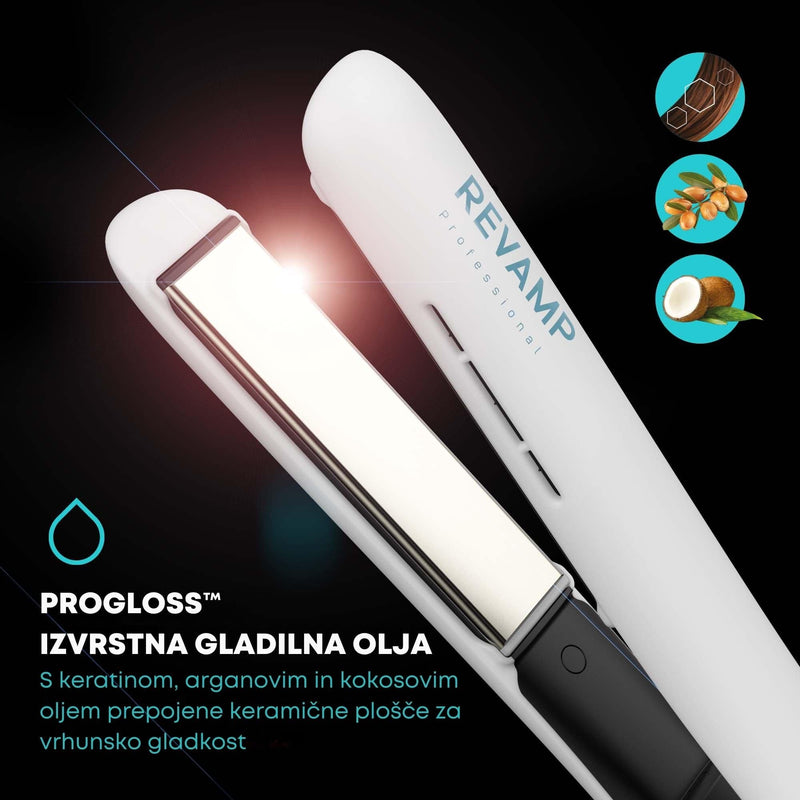 REVAMP PROGLOSS ION SHINE CERAMIC HAIR STRAIGHTENER - WHITE ST-1850 5010777157987