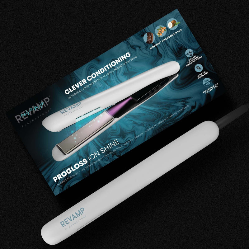 REVAMP PROGLOSS ION SHINE CERAMIC HAIR STRAIGHTENER - WHITE ST-1850 5010777157987
