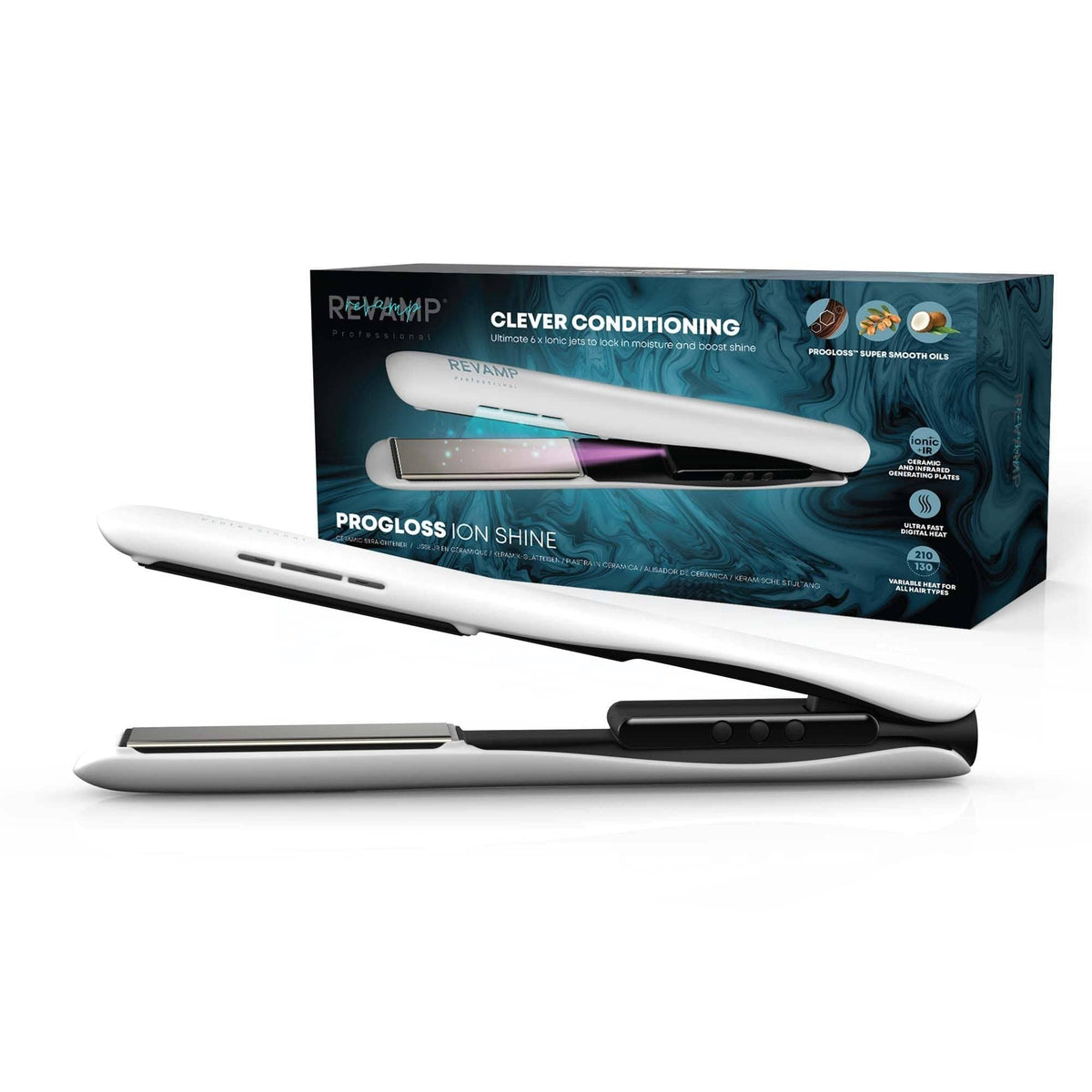 REVAMP PROGLOSS ION SHINE CERAMIC HAIR STRAIGHTENER - WHITE ST-1850 5010777157987
