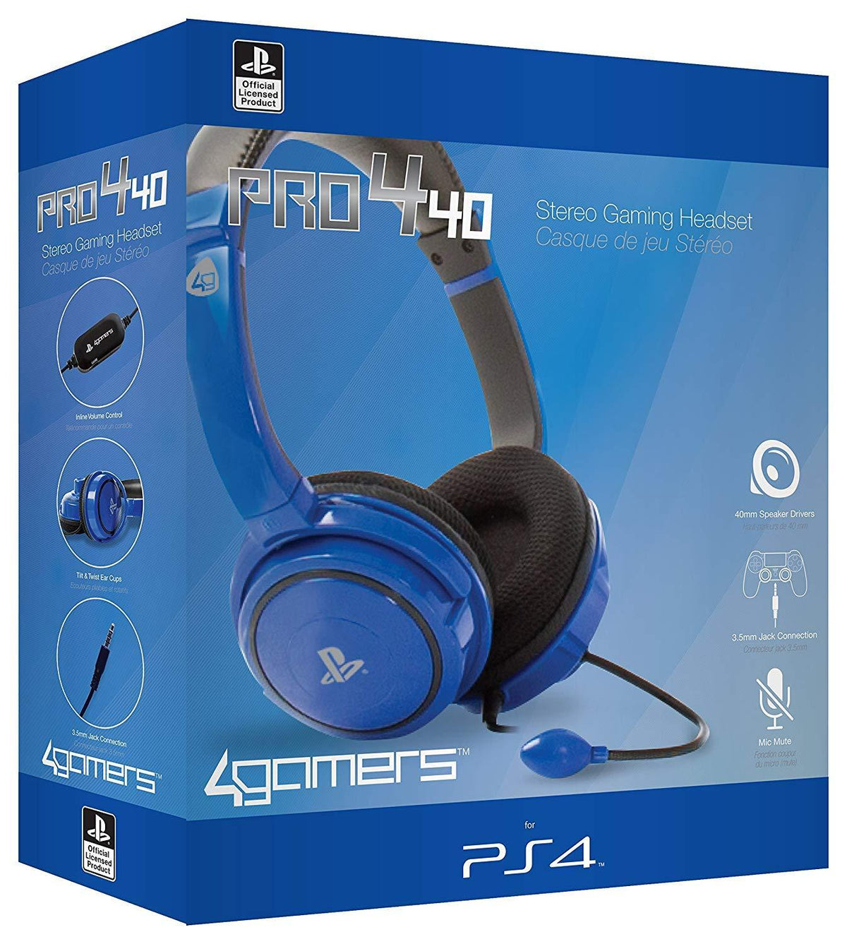 4Gamers PRO4-40 PS4 Stereo Gaming Headset - Blue 5055269705871
