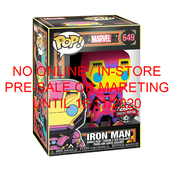 ま FUNKO POP: MARVEL - BLACK LIGHT - IRON MAN (LIMITED AVAILABILITY