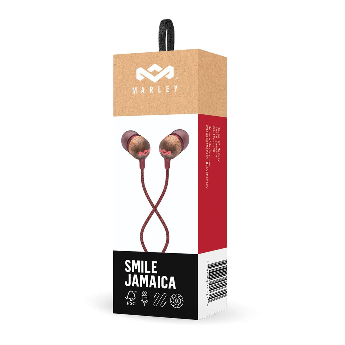 HOUSE OF MARLEY SMILE JAMAICA RED WIRED EARBUDS 846885010310