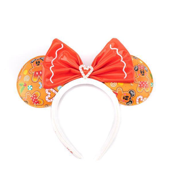 LOUNGEFLY DISNEY GINGER BREAD AOP PATENT BOW HEART HEADBAND 671803383265