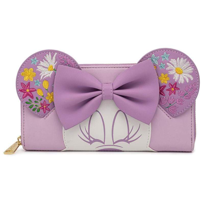 LOUNGEFLY DISNEY MINNIE HOLDING FLOWERS ZIP AROUND WALLET 671803377158