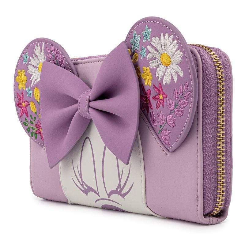 LOUNGEFLY DISNEY MINNIE HOLDING FLOWERS ZIP AROUND WALLET 671803377158