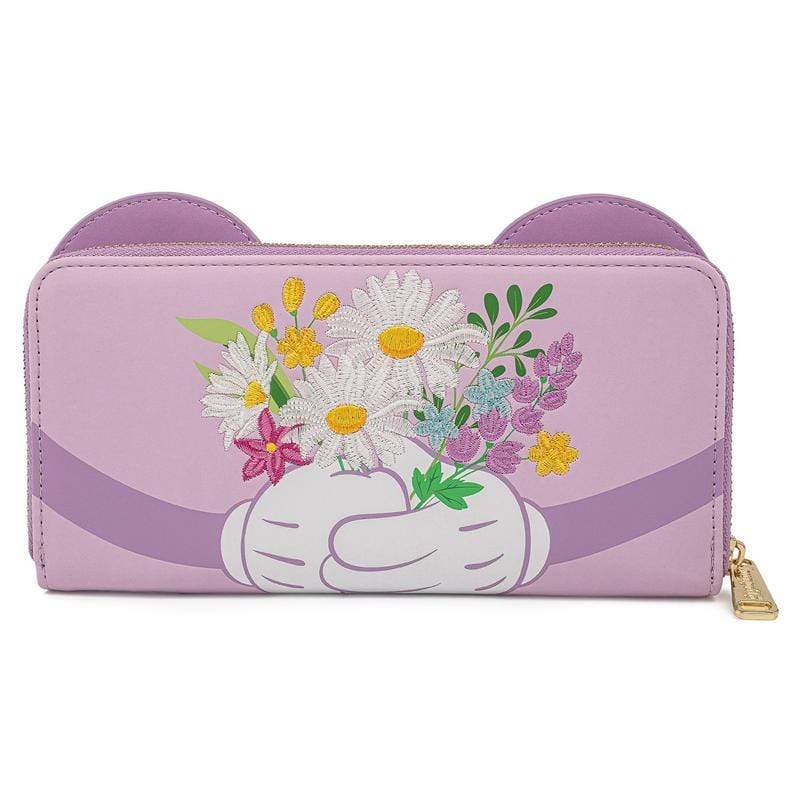 LOUNGEFLY DISNEY MINNIE HOLDING FLOWERS ZIP AROUND WALLET 671803377158