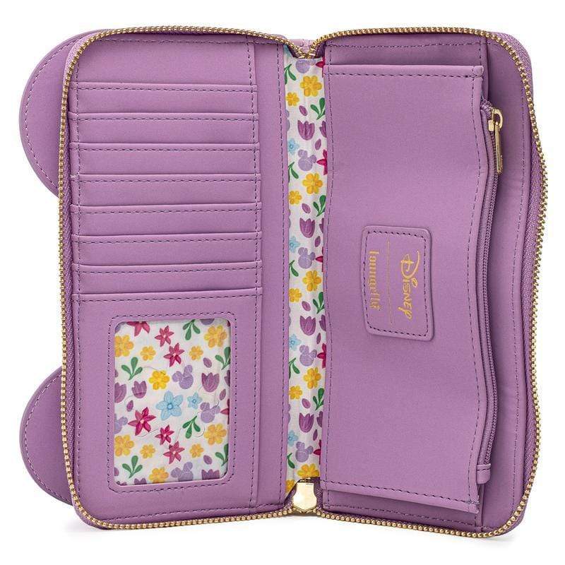 LOUNGEFLY DISNEY MINNIE HOLDING FLOWERS ZIP AROUND WALLET 671803377158