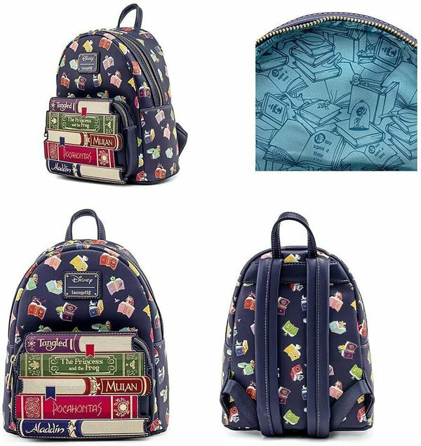 disney princess simulated leather backpack LOUNGEFLY DISNEY PRINCESS BOOKS AOP FAUX LEATHER MINI BACKPACK – igabiba